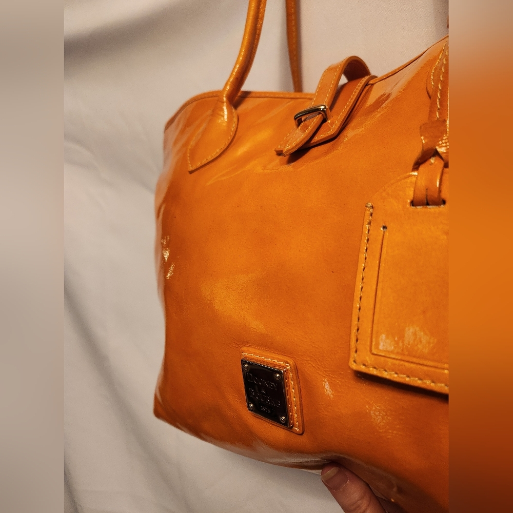 Dooney and Bourke Mustard Yellow Large Patent Leather Cindy Tote - Picture 4 of 16